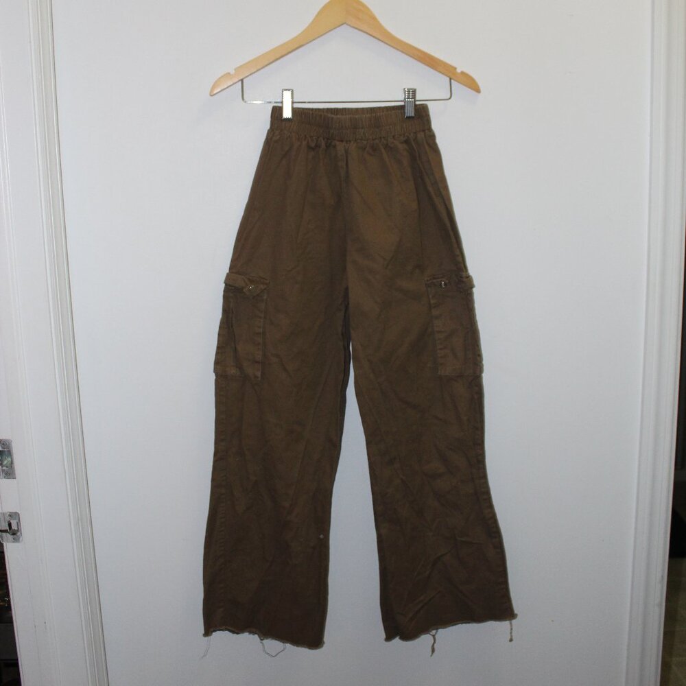 Women's Brown Wide Leg High Waisted Cargo Pants